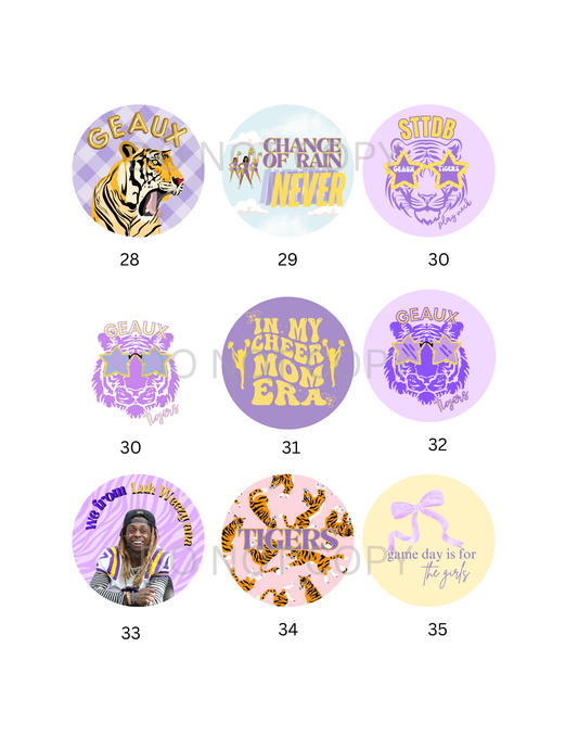 Gameday Fan Pins (buttons) Assorted Styles for Every Fan!  2.5 inch (large)