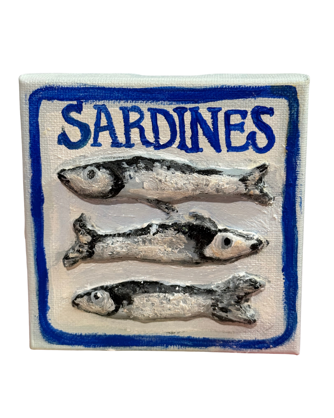 “ Sardine summer” Vibrant Paper Mache Sardines Canvas Art - 4x4
