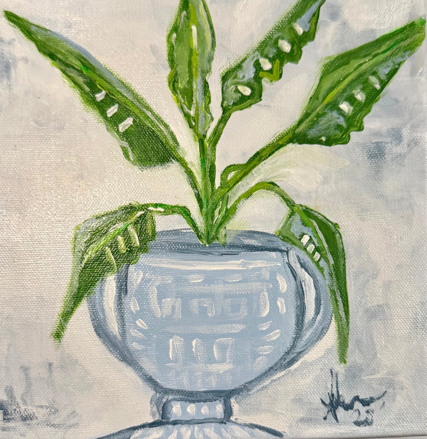 “Parlor Plant” Original Botanical Painting on Canvas 8x8