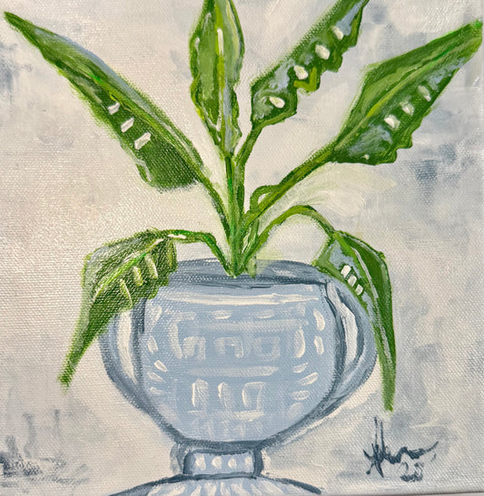 “Parlor Plant” Original Botanical Painting on Canvas 8x8