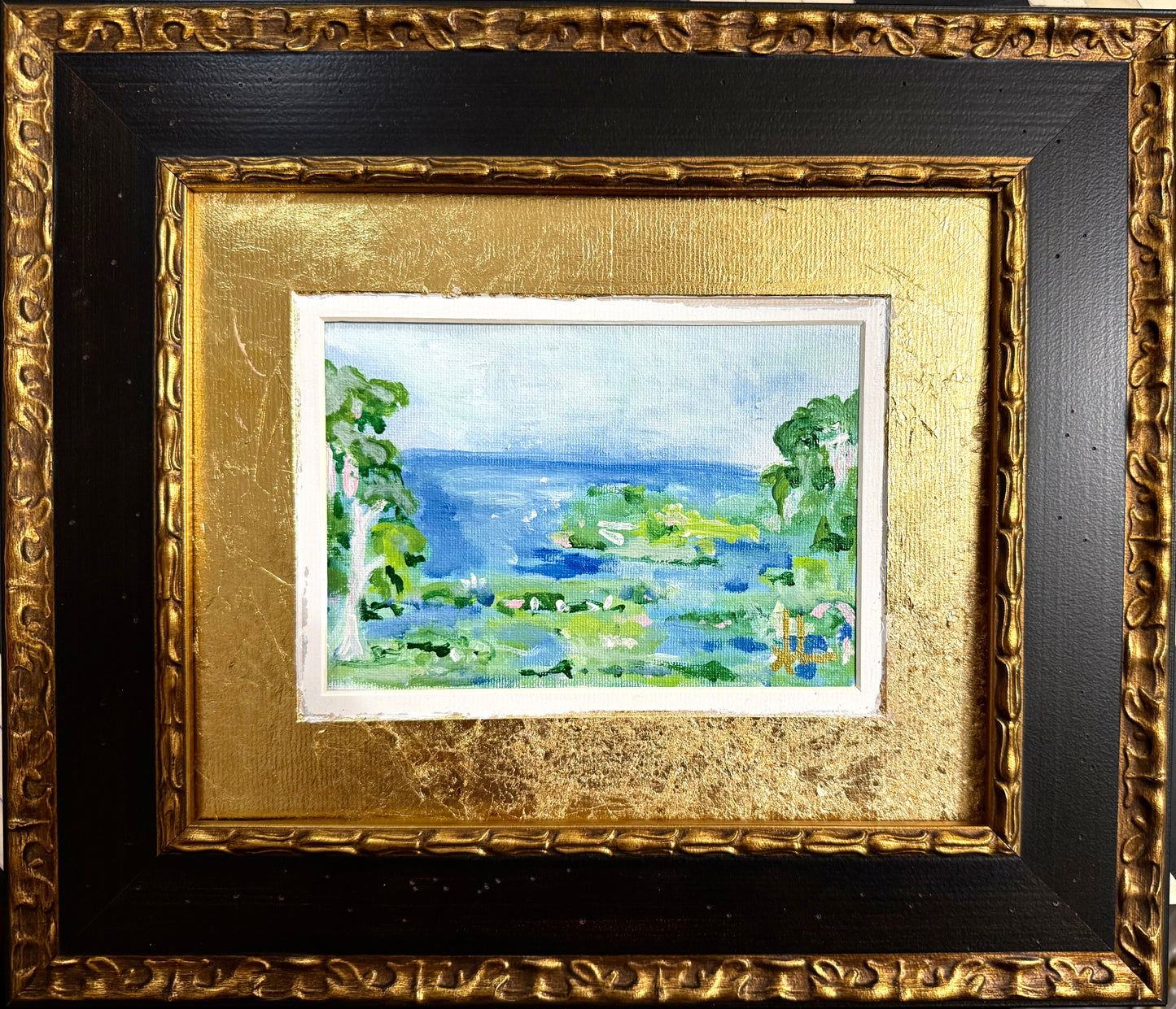 "Lily Pad dreams" 8x10 canvas board framed 11x14