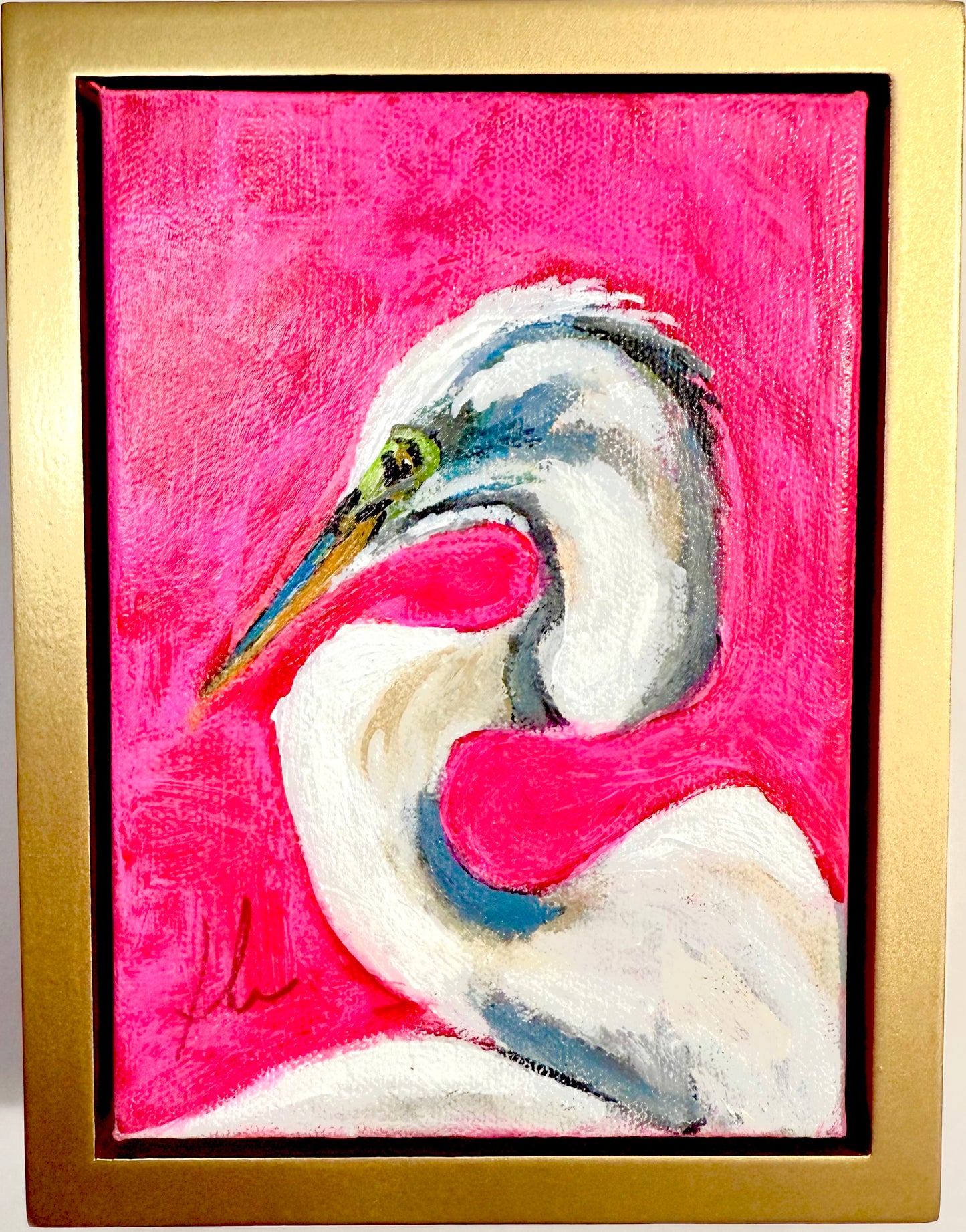 “Pink” bird of the south  Art on 5x7 Canvas framed 6x7