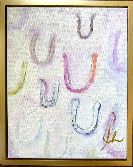 “Whimsical horseshoe serenade”  Original 11x14 Abstract with  floating frame