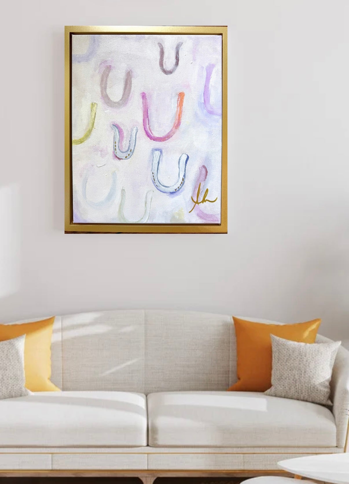 “Whimsical horseshoe serenade”  Original 11x14 Abstract with  floating frame