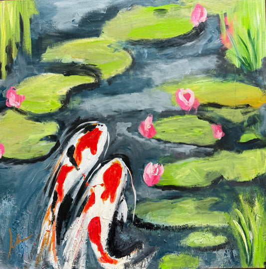 “Koi-zy” 20x20 1/3 inch gallery wrapped canvas ready to frame!