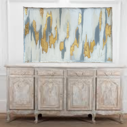 “Façade”  39 x40 Paper mache constructed frame on gallery wrapped canvas mixed media on canvas